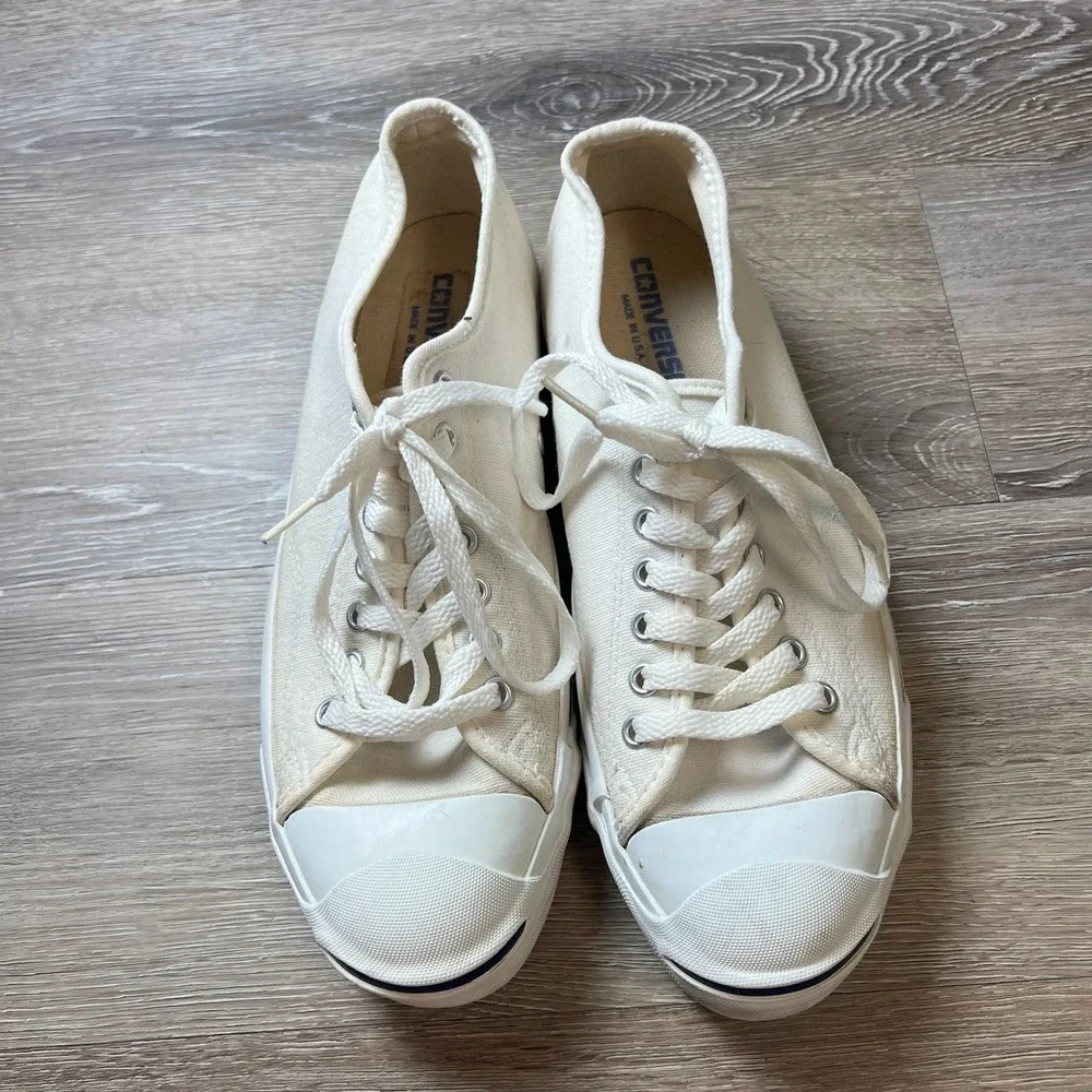 Vintage Converse Jack Purcell Sneakers Made in USA Mens 8.5 White Canvas 1980s - Picture 9 of 11